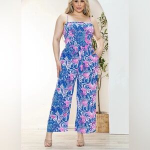 Plus Size Floral Blue and Pink Jumpsuit